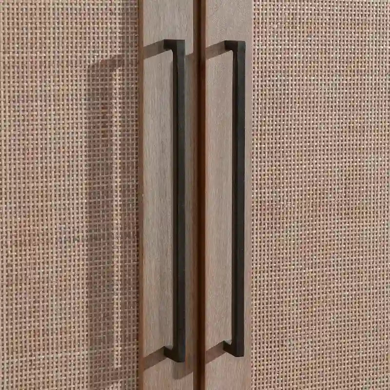 Credenza a 4 ante in legno di mango color tortora e canna