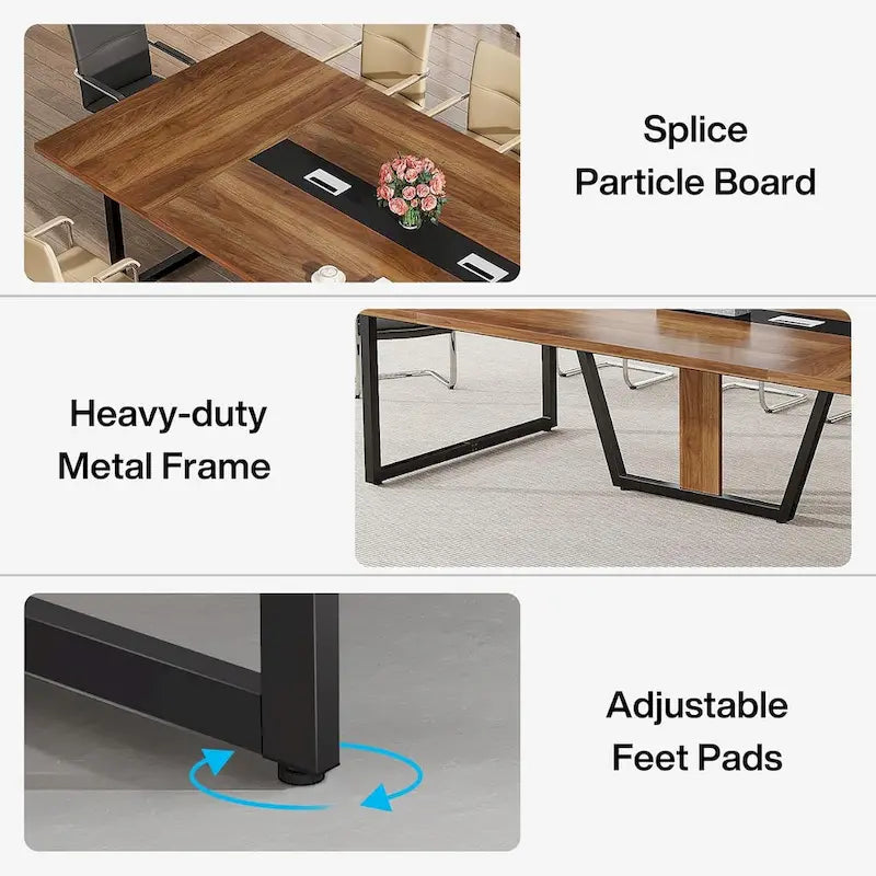 Tavolo da conferenza rettangolare marrone/grigio da 2,4 m, 8-10 posti a sedere