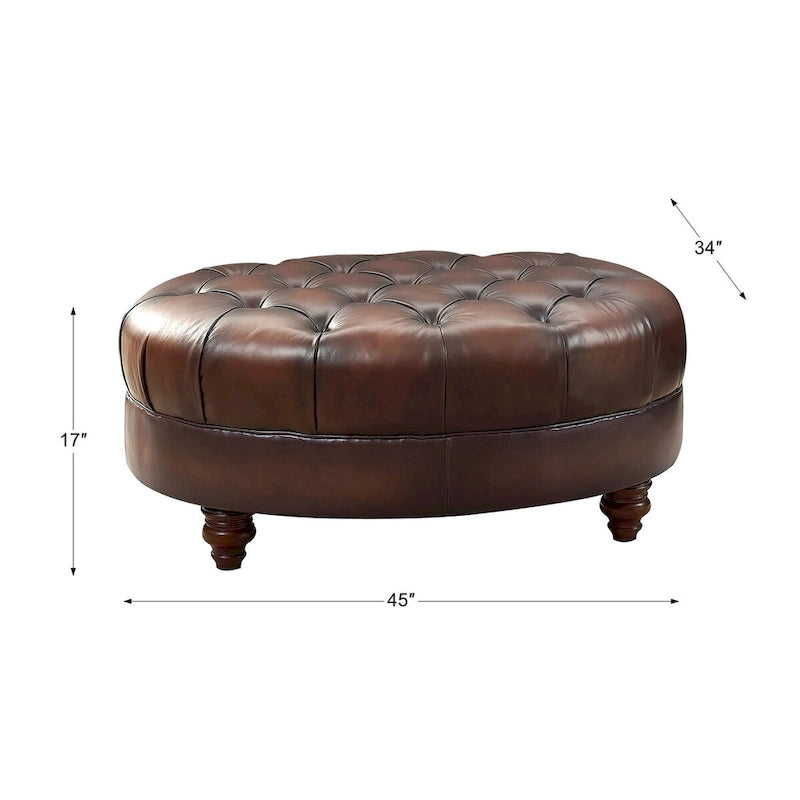 Pouf in pelle primo fiore Chesterfield marrone caramello