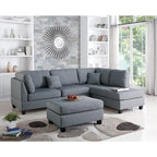 Linen Fabric 3 Pieces Sectional In Gray