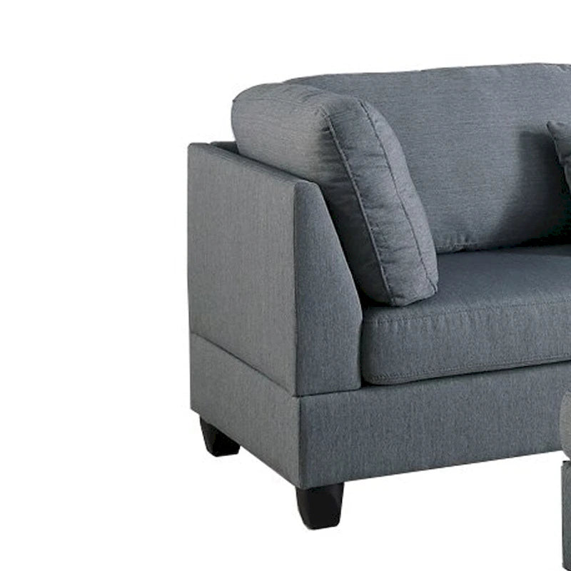 Divano componibile a 3 posti in lino grigio con pouf, 3-4 posti a sedere