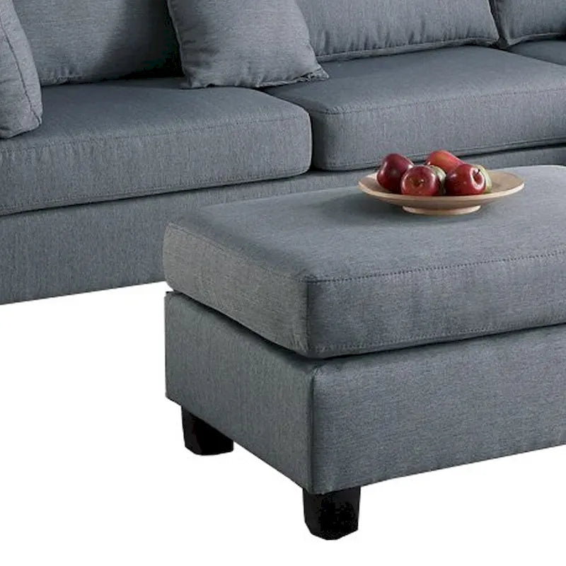 Divano componibile a 3 posti in lino grigio con pouf, 3-4 posti a sedere