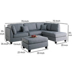 Divano componibile a 3 posti in lino grigio con pouf, 3-4 posti a sedere