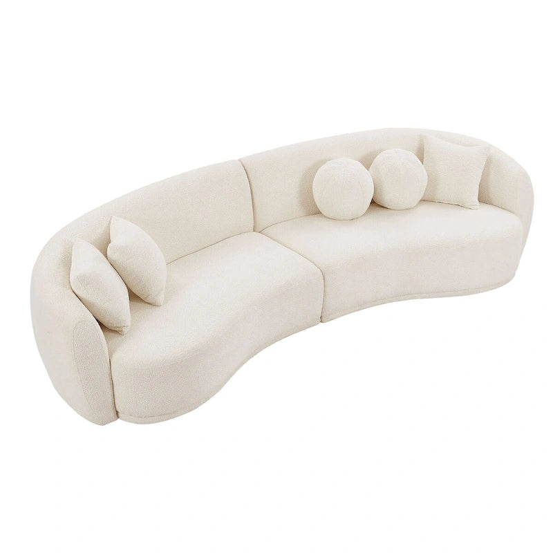 Divano sezionale curvo Bouclé Beige per 2-3 persone con 5 cuscini