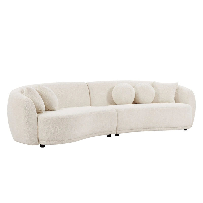 Divano sezionale curvo Bouclé Beige per 2-3 persone con 5 cuscini