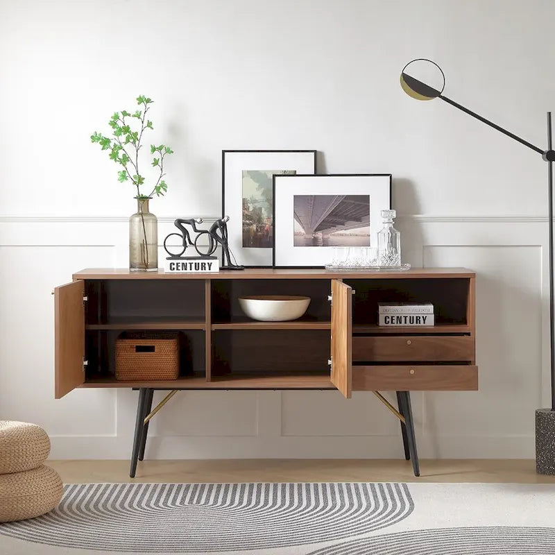 Mobile credenza in noce a 2 ante e 2 cassetti