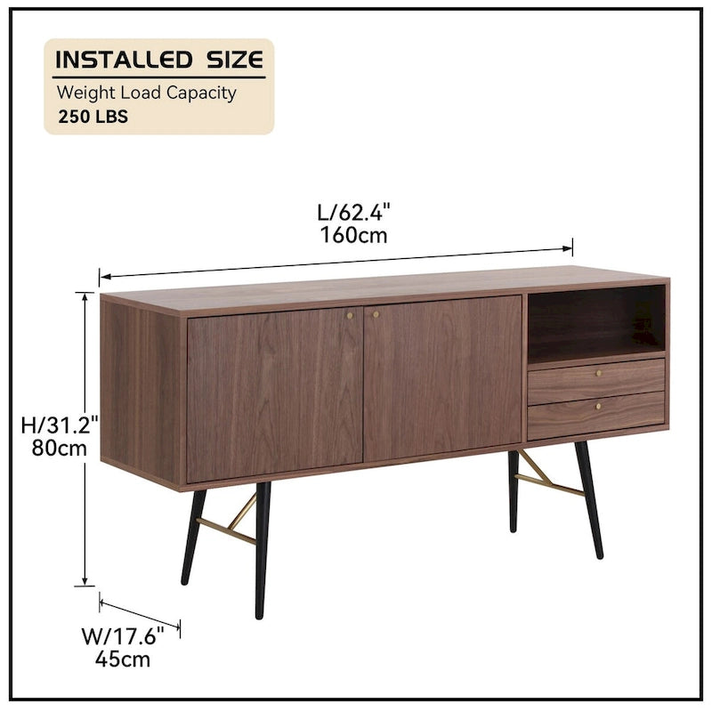 Mobile credenza in noce a 2 ante e 2 cassetti
