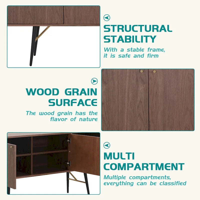 Mobile credenza in noce a 2 ante e 2 cassetti