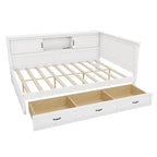 Divano-letto angolare a L bianco con libreria, luce a LED e porta USB – Twin/Full, 1 posto