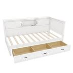 Divano-letto angolare a L bianco con libreria, luce a LED e porta USB – Twin/Full, 1 posto
