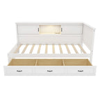 Divano-letto angolare a L bianco con libreria, luce a LED e porta USB – Twin/Full, 1 posto