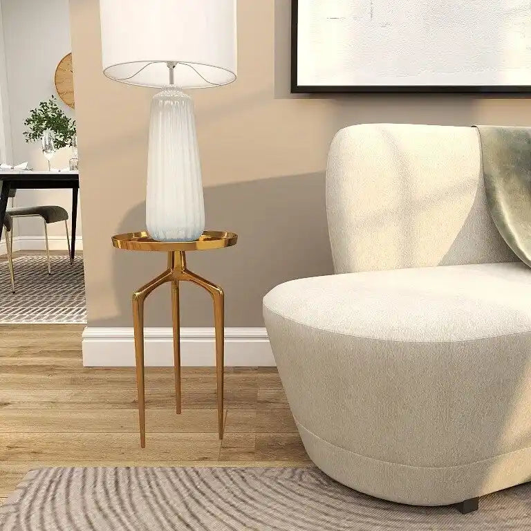 Tavolino d'appoggio rotondo in alluminio con vassoio, gambe a treppiede, oro / argento / nero, 1 persona, 22" o 25" H