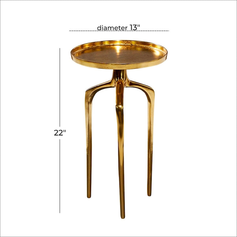 Tavolino d'appoggio rotondo in alluminio con vassoio, gambe a treppiede, oro / argento / nero, 1 persona, 22" o 25" H