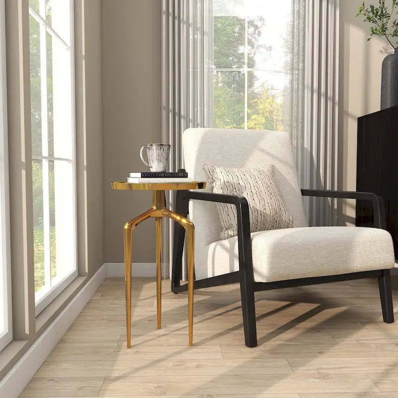 Tavolino d'appoggio rotondo in alluminio con vassoio, gambe a treppiede, oro / argento / nero, 1 persona, 22" o 25" H