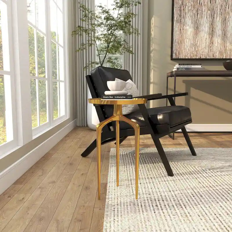 Tavolino d'appoggio rotondo in alluminio con vassoio, gambe a treppiede, oro / argento / nero, 1 persona, 22" o 25" H