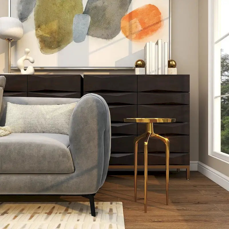 Tavolino d'appoggio rotondo in alluminio con vassoio, gambe a treppiede, oro / argento / nero, 1 persona, 22" o 25" H